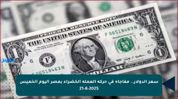 سعر الدولار.. مفاجأة في حركة العملة الخضراء بمصر اليوم الخميس 21-8-2025